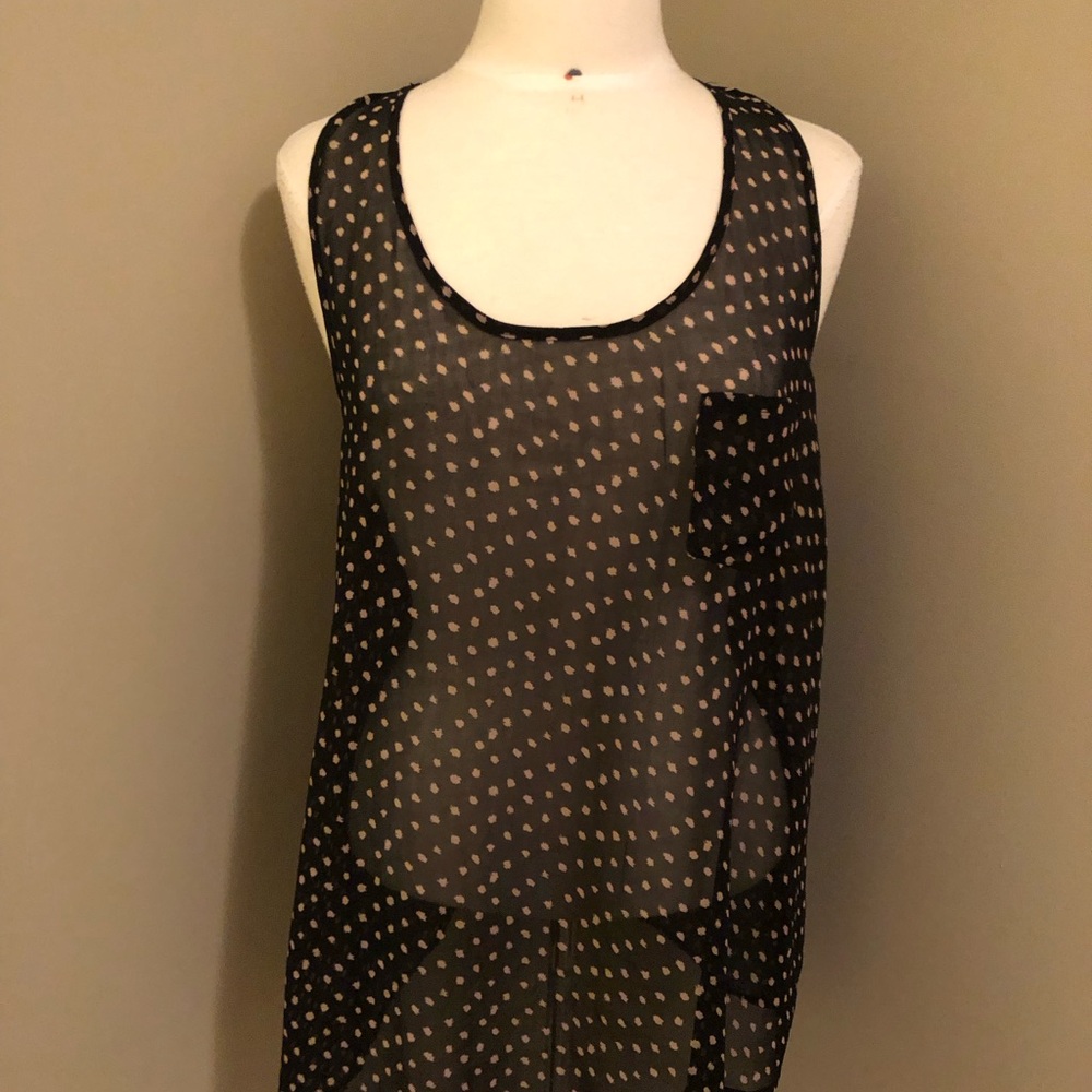 Timing Black Sheer Tank Top with Front Pocket Size Large
